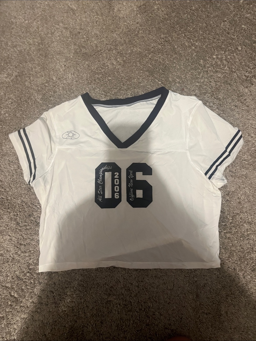 White & Navy Short Sleeve Girls' Sports Tee
